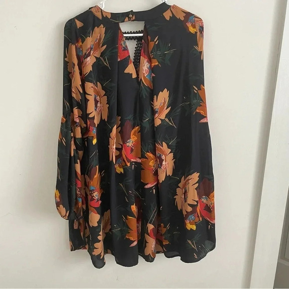 Boho Floral Mini Dress Women Fall Bloomcore Ruffle Hem indie Goblin Flowy Loose - Picture 4 of 8